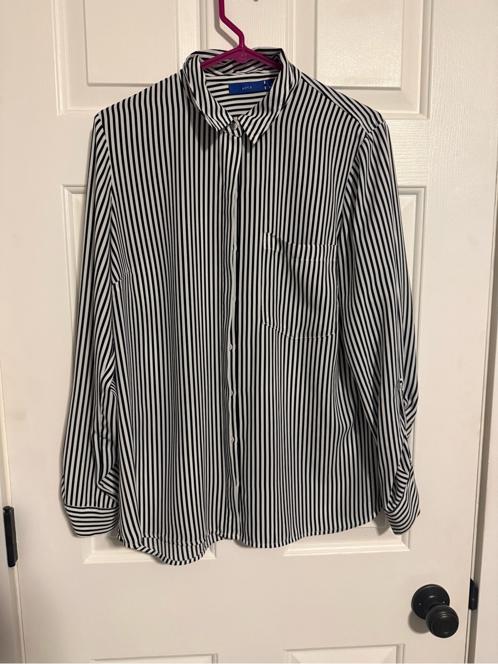 Apt. 9 Black and White Vertical Stripe Dress Shirt